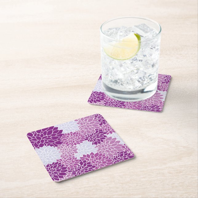 Dessous-de-verre Carré En Papier Fleurs Dahlia, Motif De Fleurs, Dahlia Violet (En situation)