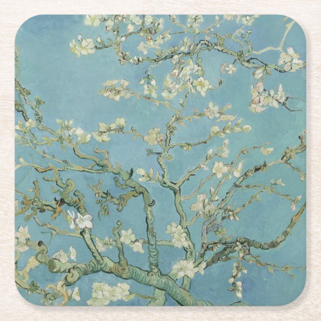 Dessous-de-verre Carré En Papier Fleurs d'amandes par Vincent Van Gogh Art (Devant)