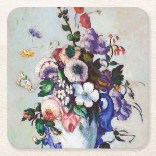 Dessous-de-verre Carré En Papier Fleurs dans un Vase Rococo, Paul Cezanne