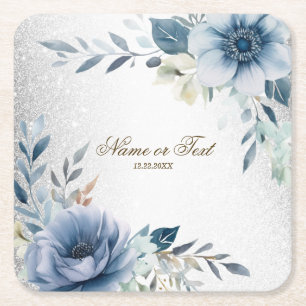 Dessous-de-verre Carré En Papier Fleurs d'Aquarelle bleu Dusty Silver Elégant