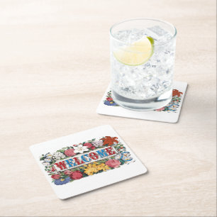 Dessous-de-verre Carré En Papier Fleurs de bienvenue vintage pour pendaison de crém