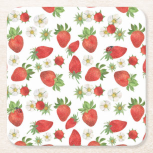 Dessous-de-verre Carré En Papier Fleurs de fraises : Aquarelle Art sans fil
