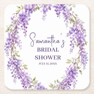 Dessous-de-verre Carré En Papier Fleurs de glycine Fête de mariage aquarelle violet
