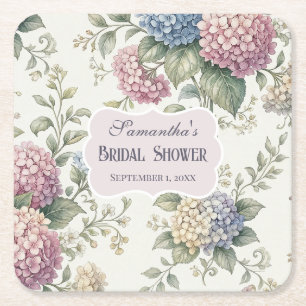 Dessous-de-verre Carré En Papier Fleurs de Hortensia Délicates pour une Baby Shower