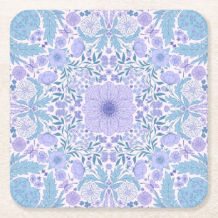 Dessous-de-verre Carré En Papier Fleurs de jardin rétro en bleu et violet