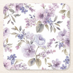 Dessous-de-verre Carré En Papier Fleurs de Lavande Aquarelle Botanique Violette
