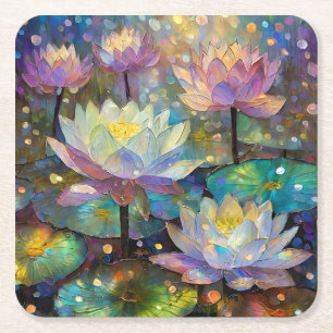 Dessous-de-verre Carré En Papier Fleurs de lotus délicates s'épanouissant dans la n