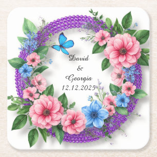 Dessous-de-verre Carré En Papier Fleurs de mariage cadre circulaire
