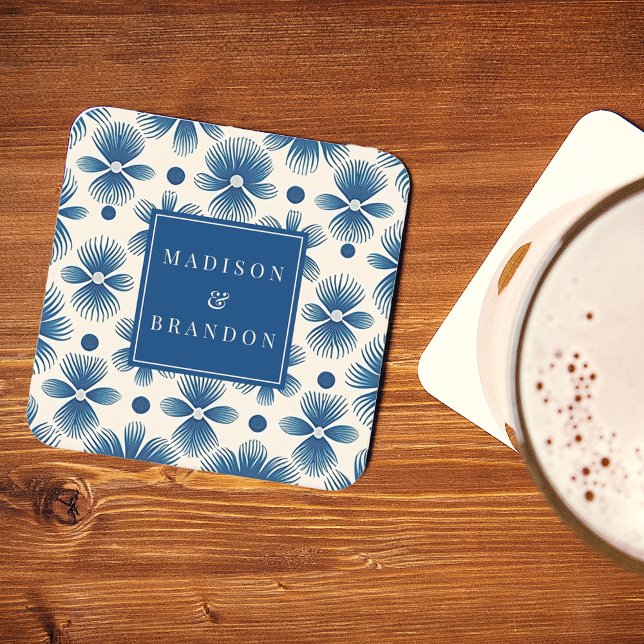 Dessous-de-verre Carré En Papier Fleurs de mariage du milieu du siècle | Impression (Créateur téléchargé)