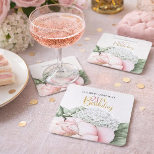 Dessous-de-verre Carré En Papier Fleurs de Paon Rose Fard Anniversaire 21 Ans