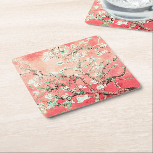 Dessous-de-verre Carré En Papier Fleurs de pêcher d'amandier de Van Gogh