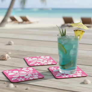 Dessous-de-verre Carré En Papier Fleurs de plage rose tropicale