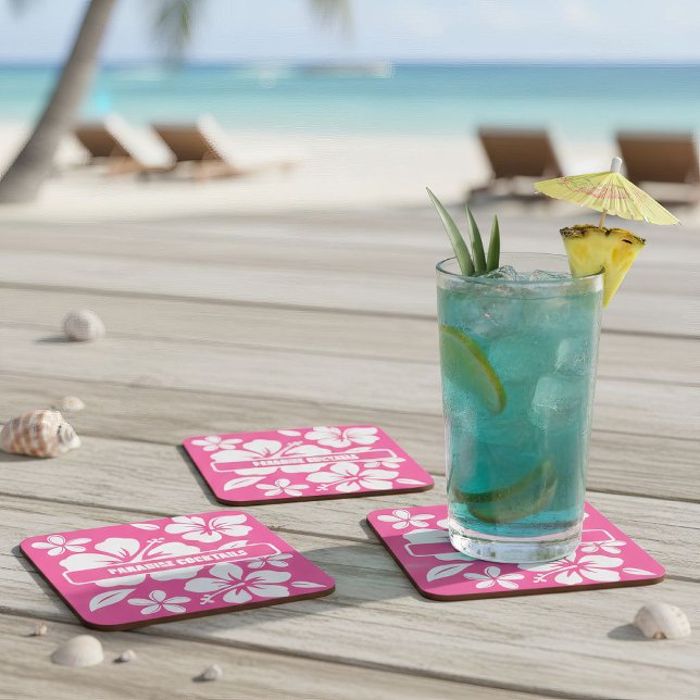 Dessous-de-verre Carré En Papier Fleurs de plage rose tropicale (tropical pink beach coasters)