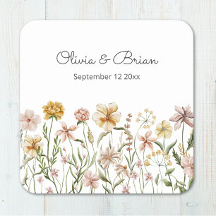 Dessous-de-verre Carré En Papier Fleurs de prairie de fleurs sauvages aquarelles pe