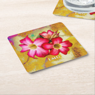 Dessous-de-verre Carré En Papier Fleurs de rose du désert sur du sable