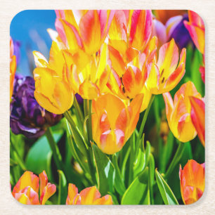 Dessous-de-verre Carré En Papier Fleurs de tulipes - Flourdissant