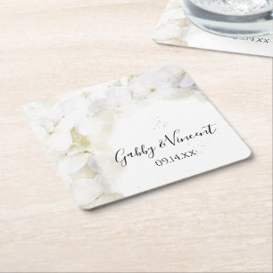 Dessous-de-verre Carré En Papier Fleurs d'hydrangée blanche Mariage d'aquarelle