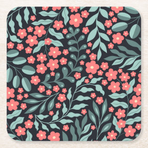 Dessous-de-verre Carré En Papier Fleurs en fleurs de style rétro rose dans le style