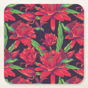 Dessous-de-verre Carré En Papier Fleurs et colibris