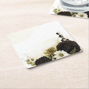 Dessous-de-verre Carré En Papier fleurs Extraordinaires d'ivoire brun