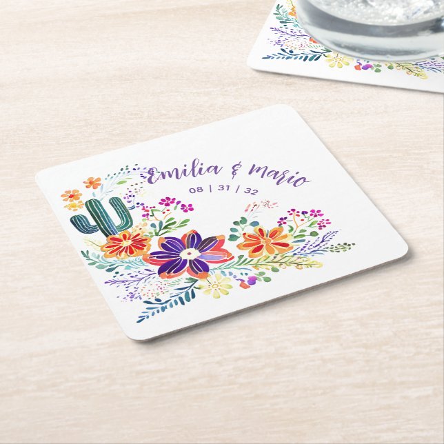 Dessous-de-verre Carré En Papier Fleurs Folkart Cactus FIESTA personnalisées (Incliné)