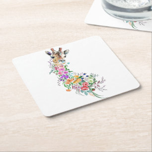 Dessous-de-verre Carré En Papier Fleurs Girafe Dessous de Verre en Papier