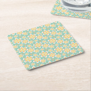 Dessous-de-verre Carré En Papier Fleurs jaunes de printemps sur fond vert
