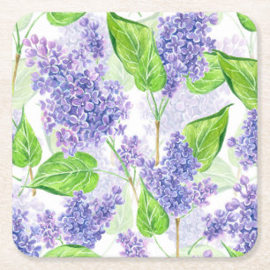 Dessous-de-verre Carré En Papier Fleurs lilas aquarelles