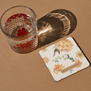 Dessous-de-verre Carré En Papier Fleurs modernes Jaune & Kraft Cadeau personnalisé