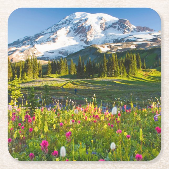 Dessous-de-verre Carré En Papier Fleurs | Mt. Rainier Fleurs sauvages (Devant)