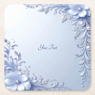 Dessous-de-verre Carré En Papier Fleurs Ornées Bleues avec Sous-plat en Papier Perl