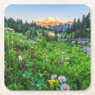 Dessous-de-verre Carré En Papier Fleurs Parc national du Mont Rainier