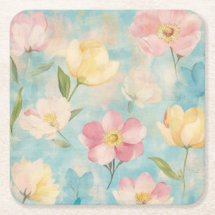 Dessous-de-verre Carré En Papier Fleurs pastel. Beauté du jardin. 