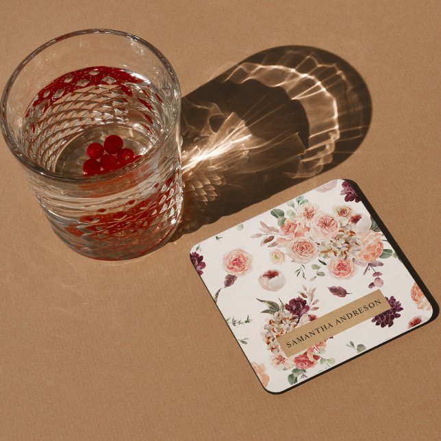 Dessous-de-verre Carré En Papier Fleurs Pastel Modernes & Cadeau Personnalisé Kraft (Créateur téléchargé)