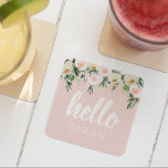 Dessous-de-verre Carré En Papier Fleurs Pastel Rose Moderne Bonjour Et Vous Nom<br><div class="desc">Fleurs Pastel Rose Moderne Bonjour Et Vous Nom</div>