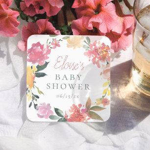 Dessous-de-verre Carré En Papier Fleurs printanières aquarelle Fête de naissance fi