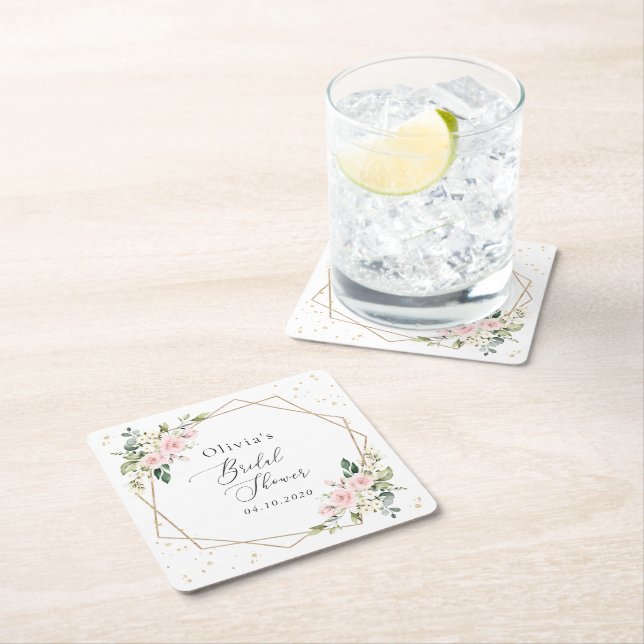 Dessous-de-verre Carré En Papier Fleurs roses, Fleurs blanches, Boho, Fête des mari (En situation)