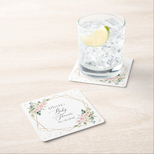 Dessous-de-verre Carré En Papier Fleurs roses, Fleurs blanches, Verdure, Baby showe