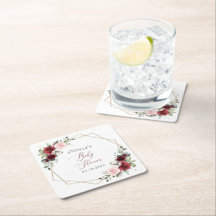Dessous-de-verre Carré En Papier Fleurs Rouges Bourgogne, Fleurs Roses, Baby shower