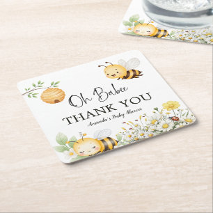 Dessous-de-verre Carré En Papier Fleurs Rustiques Daisy Oh Bébé Abeille Fête de Nai