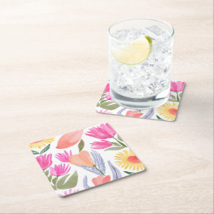 Dessous-de-verre Carré En Papier Fleurs sauvages aquarelles colorées   Peintes à la