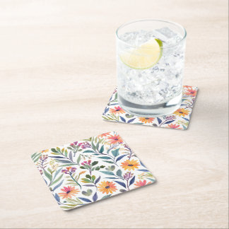 Dessous-de-verre Carré En Papier Fleurs sauvages colorées | Aquarelle florale magni