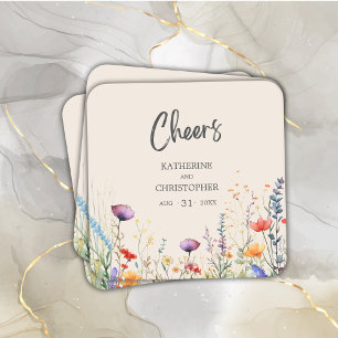 Dessous-de-verre Carré En Papier Fleurs sauvages colorés Elégant Mariage beige