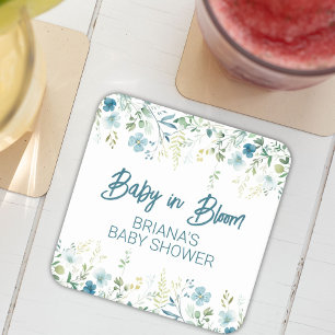 Dessous-de-verre Carré En Papier Fleurs sauvages sarcelle Baby Shower garçon