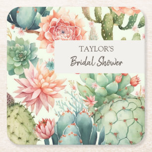 Dessous-de-verre Carré En Papier Fleurs succulentes et cactus