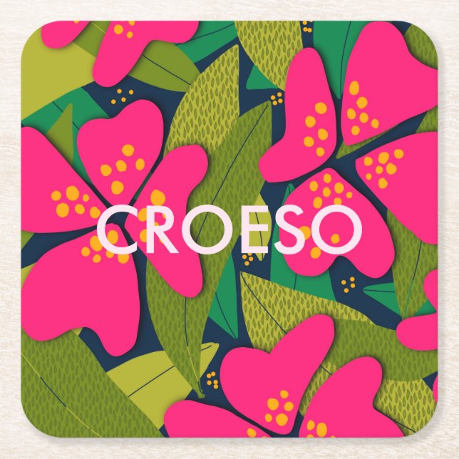 Dessous-de-verre Carré En Papier Fleurs tropicales Accueil gallois (Devant)