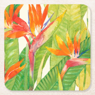 Dessous-de-verre Carré En Papier Fleurs tropicales   Oiseau du paradis