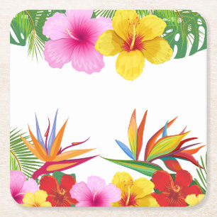 Dessous-de-verre Carré En Papier Fleurs tropicales personnalisées Hibiscus Party