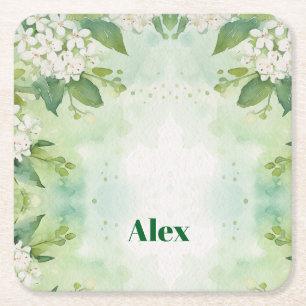 Dessous-de-verre Carré En Papier Fleurs verdoyantes aquarelle moderne & personnalis