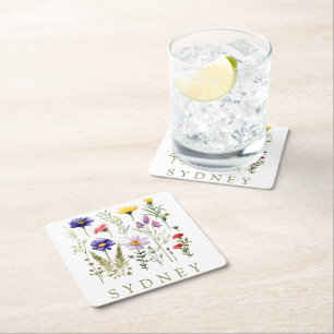 Dessous-de-verre Carré En Papier Fleurs vintages d'abeilles et sauvages modernes